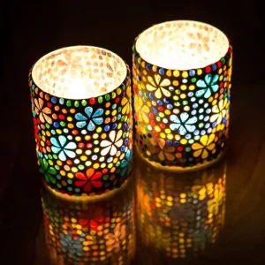 Waxinehouder cilinder - mozaïek multi colour - flower design