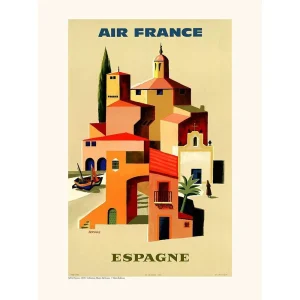 Vintage Air France poster Spanje mediterraan dorp mid centur