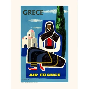 Vintage Air France poster Griekenland traditionele vrouw mid century
