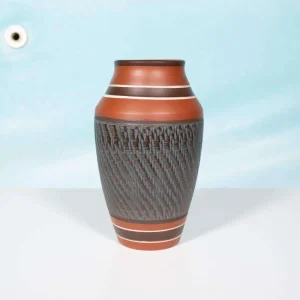 Vintage handgemaakte Wekara vaas, terra petrol ceramic vase