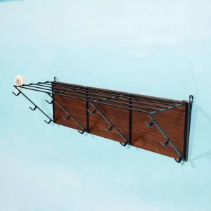 Midcentury kapstok teak & zwart metaal, vintage coat rack