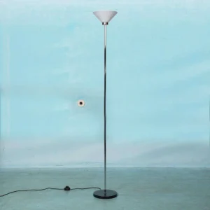Vintage vloerlamp melkglas en chroom, minimalist uplight