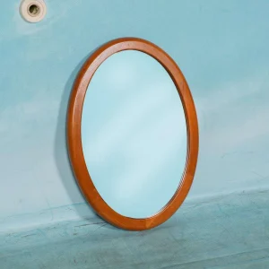 Vintage Deens design XL spiegel teak, Oval Silkeborg mirror