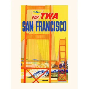 Vintage TWA poster San Francisco Golden Gate Bridge mid century