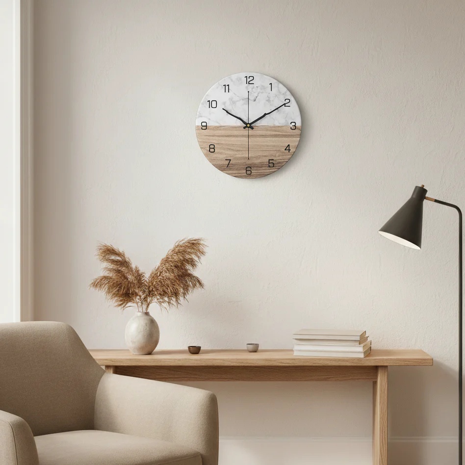Marbelle | Moderne wandklok in marmerlook | Creatief ontwerp & tijdloze elegantie voor stijlvolle woonruimtes - Afbeelding 2