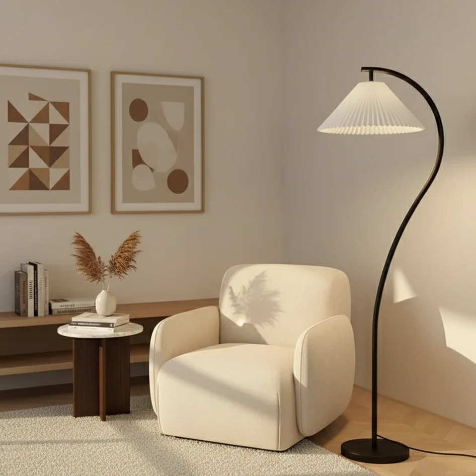 Auralis Loom | Moderne LED-vloerlamp met stoffen kap in Nordic-stijl