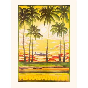 Vintage Hawaiian Air poster Hawaii zonsondergang palmbomen