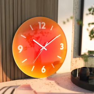 Solvyn Glow | Geluidsloze glazen wandklok in ronde vorm met kleurverloop