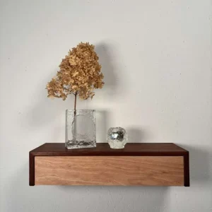 Zwevend vintage ladekastje teak en beukenhout jaren 60
