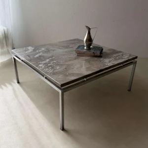 Mid century salontafel natuursteen chroom jaren 60 Nederland