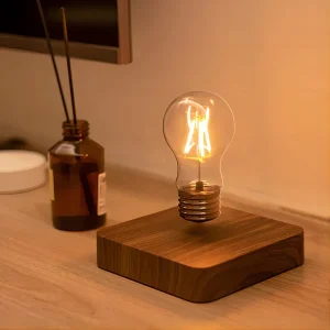 Aerolight Nova | Magnetisch zwevende LED-gloeilamp met houten voet