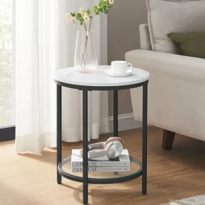 Bijzettafel Glas Marmerlook | Twee Niveaus | Luxe & Minimalistisch Design | Compact Formaat