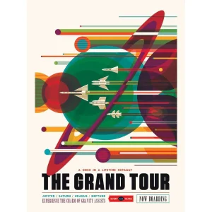 Vintage The Grand Tour poster ruimtevaart planetscape retro futuristisch