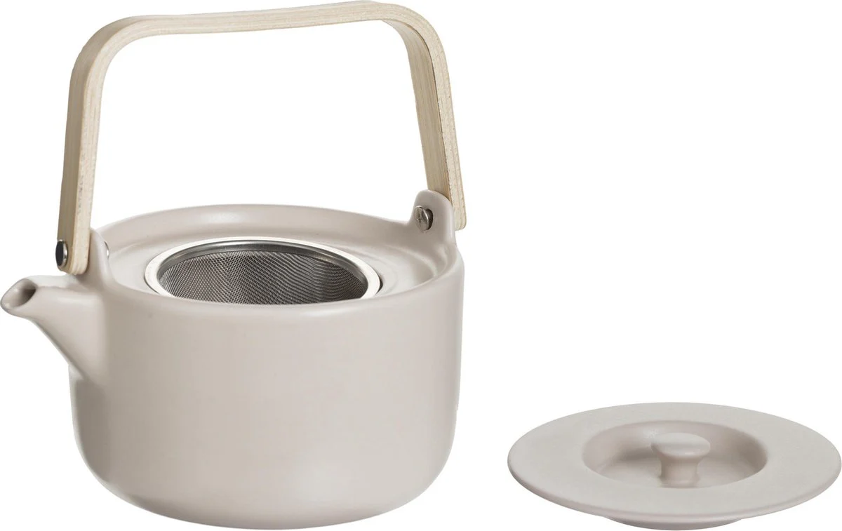 Theepot in keramiek met bamboe 80cl - Handvat, zeef, filter - Afbeelding 3