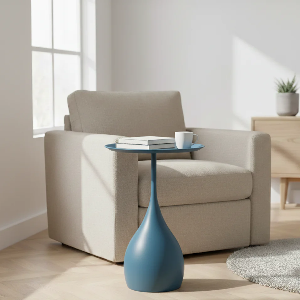 Ariessa Lumo | Mobiele ronde bijzettafel in licht-luxe design voor bank & bed - Afbeelding 6
